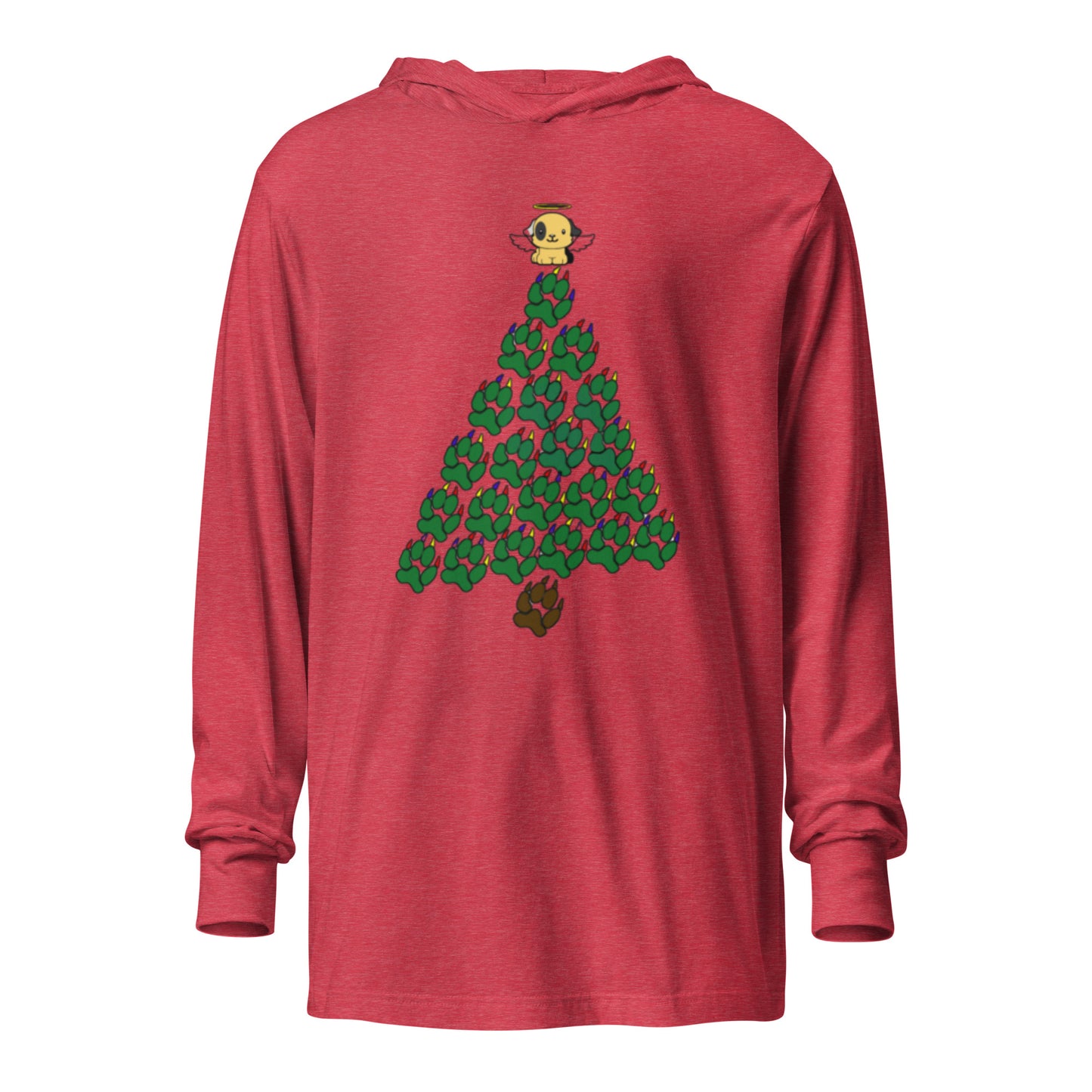 Hooded long-sleeve "Paw Print Christmas Tree" tee